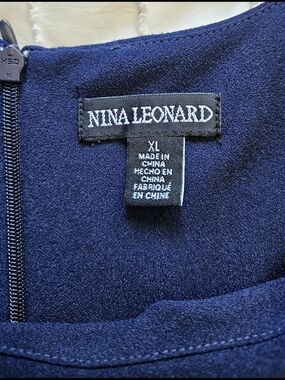 Nina Leonard Navy Dress with White Stripes